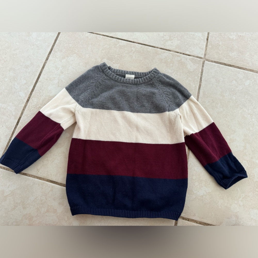 Striped Sweater in Burgundy, Gray, and Cream